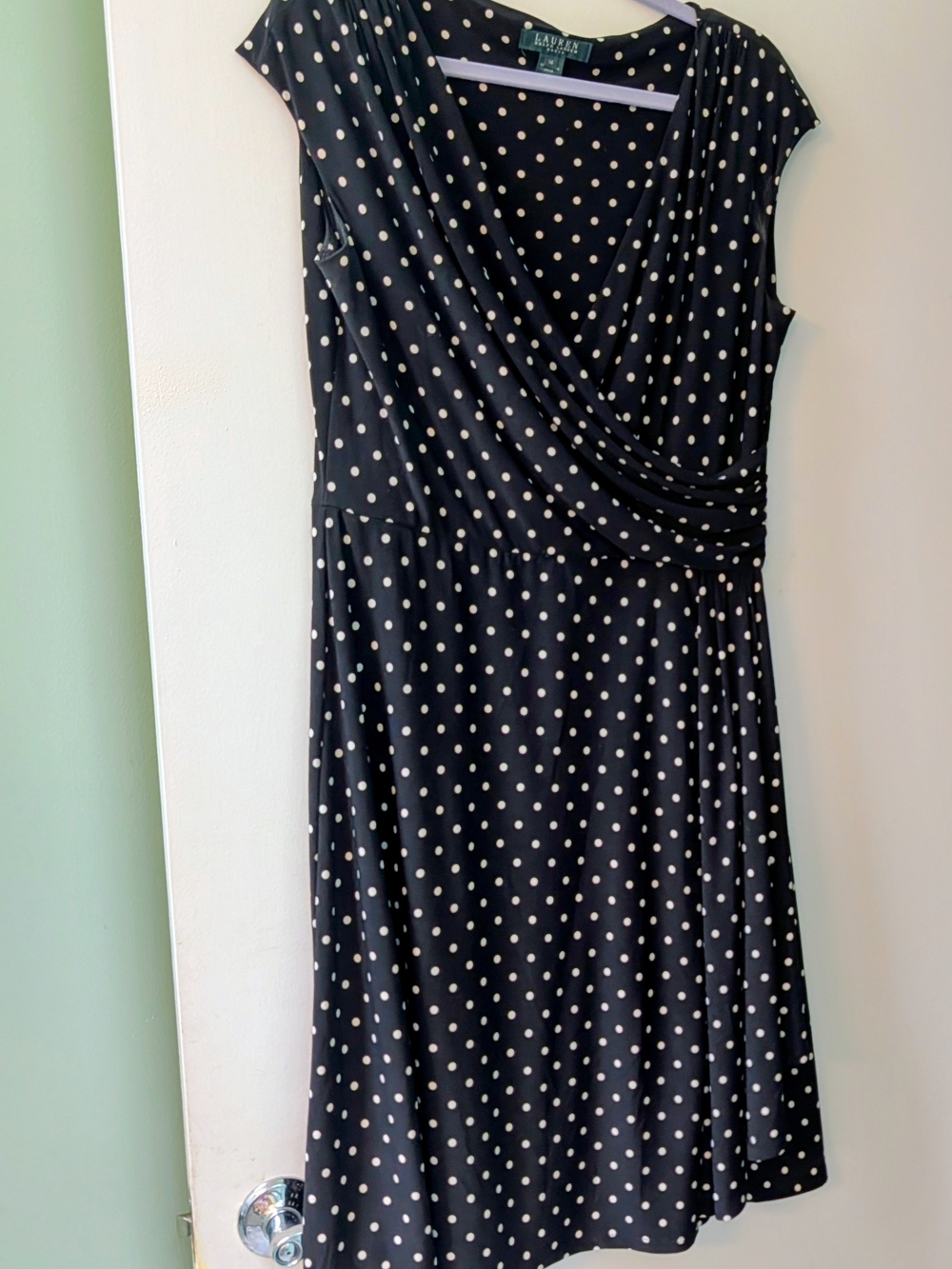 Ralph Lauren Elegant Retro Polka dot  Midi Dress With Stretch And Ruching